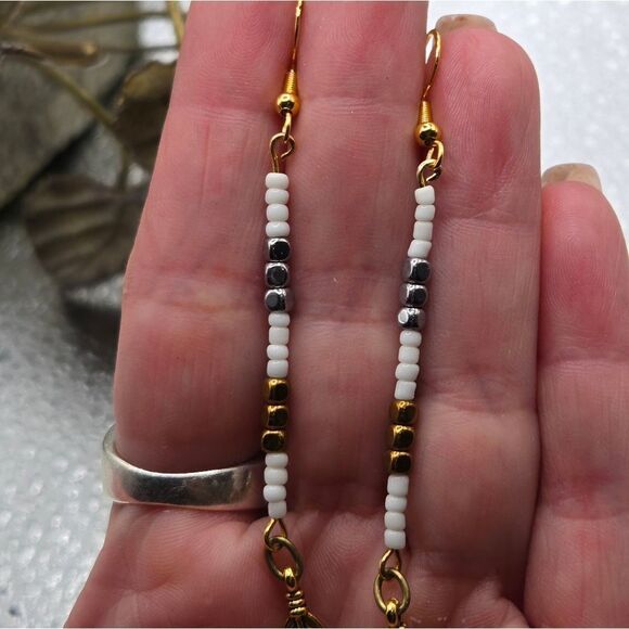 "5/$25" Artisan Seed Bead Mixed Metal Long Dangle Earrings 925 Ear Wires - Picture 3 of 8